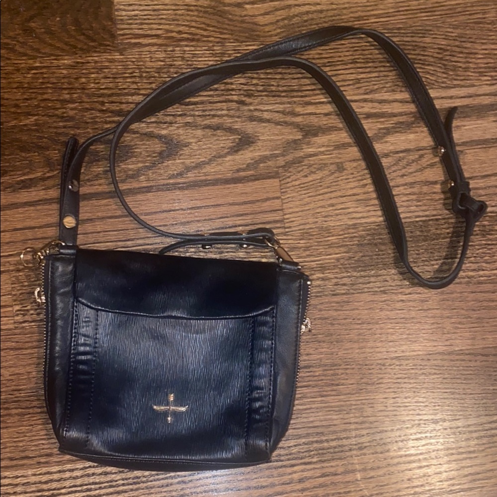 Pour La Victoire Black Leather Crossbody Bag with Adjustable Strap